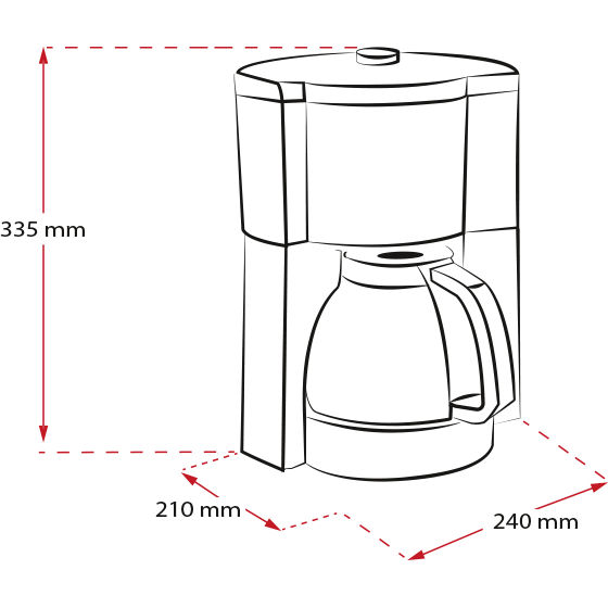 Melitta® Look Filter Coffee Maker 6782599 Product sketch with dimensions and measures white background