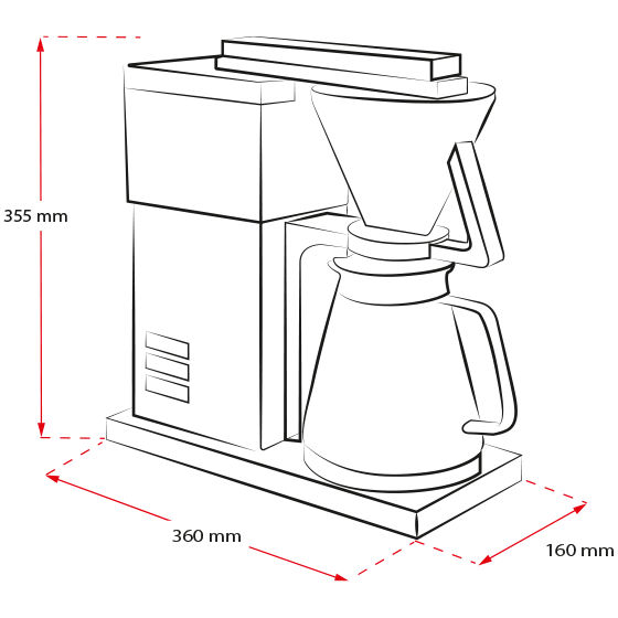 Melitta® One Filter Coffee Maker 6780186 Product sketch with dimensions and measures white background