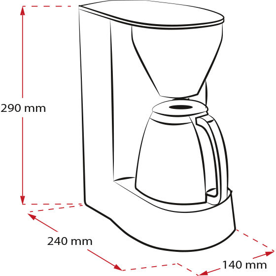 Melitta® Single 5 Filter Coffee Maker Product sketch with dimensions 6729592
