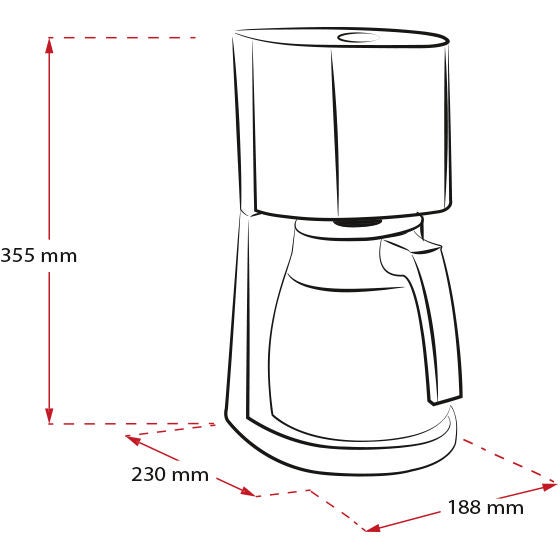 Melitta® Enjoy Therm Filter Coffee Maker 6756992 Product sketch with dimensions and measures white background