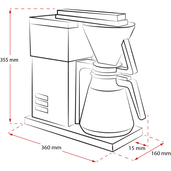 Melitta® One Therm  Filter Coffee Maker 6781487 side view product sketch with measures black and white