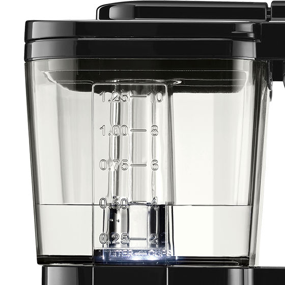 Melitta® Excellence 5 Filter Coffee Maker 6760731 Product image front view on white background Watertank Closeup with water level indicator